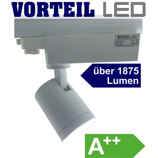 3 Phasen LED Strahler 15W für Stromschienen (A++) weiß, 1875 Lumen 3000k 38° Grad