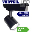 3 Phasen LED Strahler 30W f&uuml;r Stromschienen (A++) schwarz, (120lm\W) 3000k 24&deg; Grad
