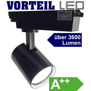3 Phasen LED Strahler 30W für Stromschienen (A++) schwarz, (120lm\W) 5000k 38° Grad