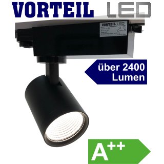 3 Phasen LED Strahler 20W für Stromschienen (A++) schwarz, 2400 Lumen