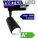 3 Phasen LED Strahler 20W f&uuml;r Stromschienen (A+) schwarz, 1600 Lumen