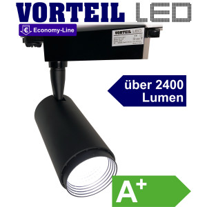 3 Phasen LED Strahler 30W für Stromschienen (A+) schwarz, 2400 Lumen