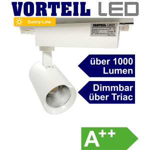 3-Phasen LED Strahler 10W für Stromschienen (A) weiß, 1000 Lumen