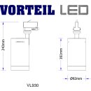 3 Phasen LED Strahler 20-30W für Stromschienen (A++) weiß, 3000 Lumen