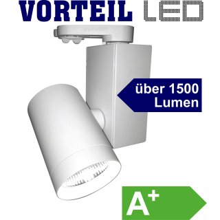 3 Phasen LED Strahler 15W für Stromschienen (A++) weiß, (100lm\W) 4000k 38° Grad